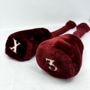 Plush Golf Club Headcovers Set Maroon X & 3 Driver / Fairway Protective Cover